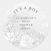 modern bloesvochtig baby shower Het is een jongen Ronde Sticker (Voorkant)