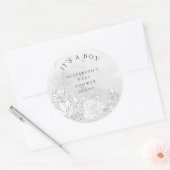 modern bloesvochtig baby shower Het is een jongen Ronde Sticker (Envelop)