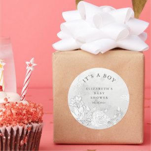 modern bloesvochtig baby shower Het is een jongen Ronde Sticker