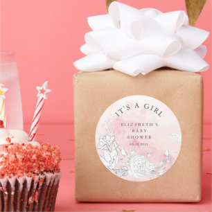 modern bloesvochtig baby shower Het is een meisje Ronde Sticker