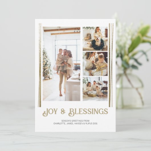 Modern Blok 4 Foto Kerstmis Gepersonaliseerd Feestdagenkaart (Staand voorkant)