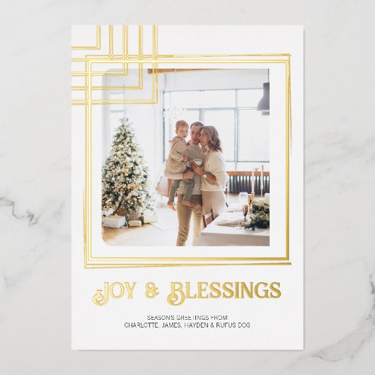 Modern Blok Foto Kerstmis Gepersonaliseerd Folie Feestdagenkaart (Voorkant)