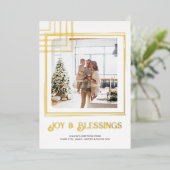 Modern Blok Foto Kerstmis Gepersonaliseerd Folie Feestdagenkaart (Staand Voorkant)