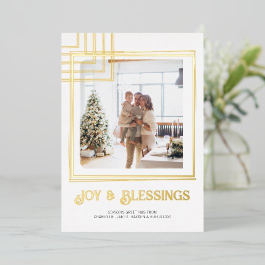 Modern Blok Foto Kerstmis Gepersonaliseerd Folie Feestdagenkaart (Staand Voorkant)