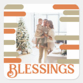 Modern Blok Foto Kerstmis Gepersonaliseerd Vierkante Sticker (Voorkant)
