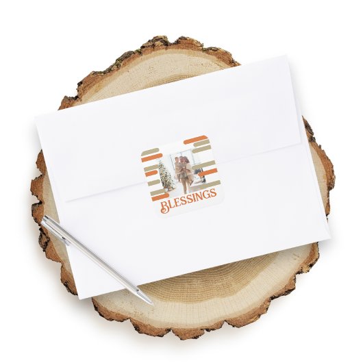 Modern Blok Foto Kerstmis Gepersonaliseerd Vierkante Sticker