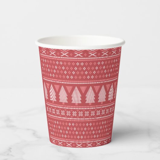 Modern blokachtig kerstboompatroon papieren bekers (Achterkant)