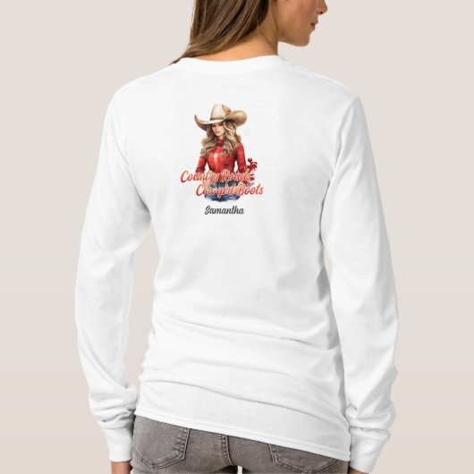 Modern  blond kerst cowgirl met pet t-shirt (Achterkant)