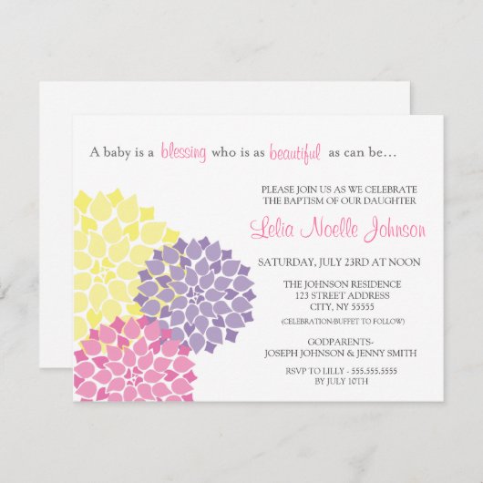 Modern Bloom Baby Baptism Christening Uitnodiging (Voorkant / Achterkant)