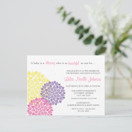 Modern Bloom Baby Dedication Blessing Invitation Kaart (Staand voorkant)