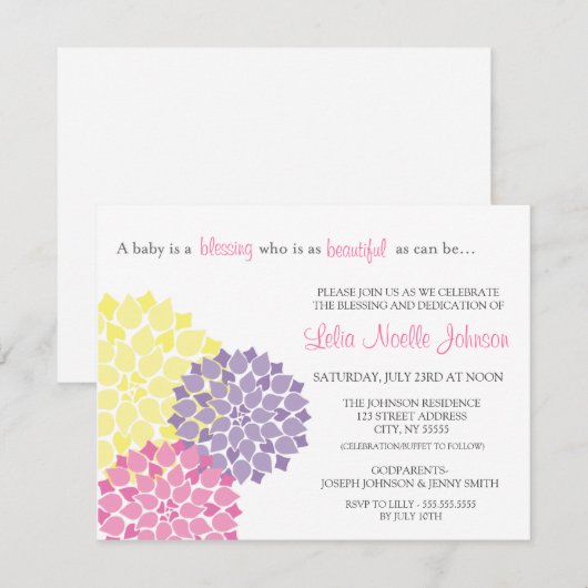 Modern Bloom Baby Dedication Blessing Invitation Kaart (Voorkant / Achterkant)