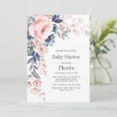 Modern Bloom Pink Blue Floral Baby shower Kaart (Staand voorkant)