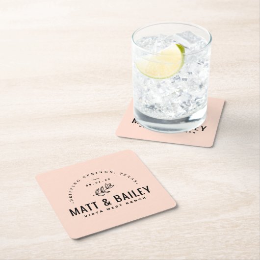 Modern Bloom Wedding Monogram | Blush Kartonnen Onderzetters (Insitu)