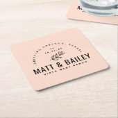 Modern Bloom Wedding Monogram | Blush Kartonnen Onderzetters (Schuin)