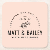 Modern Bloom Wedding Monogram | Blush Kartonnen Onderzetters (Voorkant)