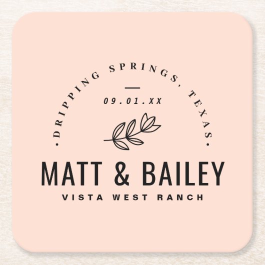 Modern Bloom Wedding Monogram | Blush Kartonnen Onderzetters (Voorkant)