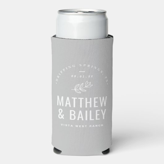 Modern Bloom Wedding Monogram | Grijs Seltzer Blikjeskoeler (Seltzer Voorkant)