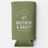Modern Bloom Wedding Monogram | Olijfgroen Seltzer Blikjeskoeler (Voorkant)