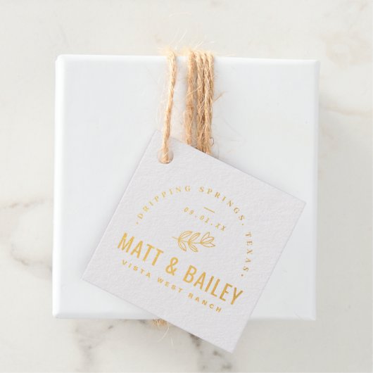 Modern Bloom Wedding Monogram Real Gold Foil Bedankjes Labels (Met doos)