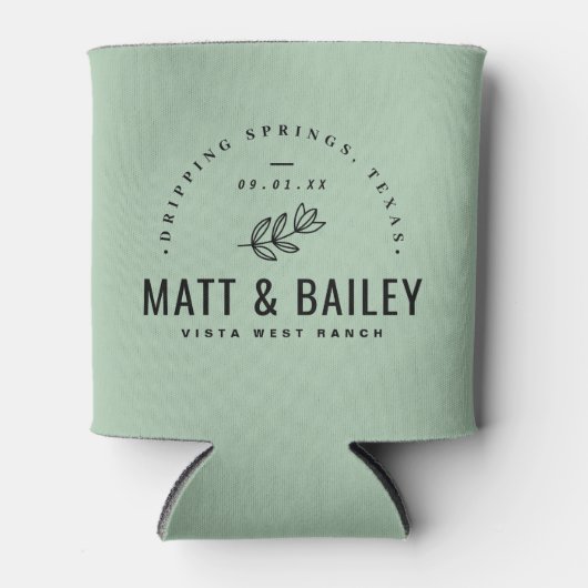 Modern Bloom Wedding Monogram | Sage Blikjeskoeler (Voorkant)