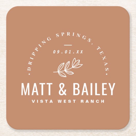 Modern Bloom Wedding Monogram | Terra Cotta Kartonnen Onderzetters (Voorkant)