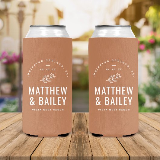 Modern Bloom Wedding Monogram | Terra Cotta Seltzer Blikjeskoeler