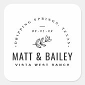 Modern Bloom Wedding Monogram Vierkante Sticker (Voorkant)