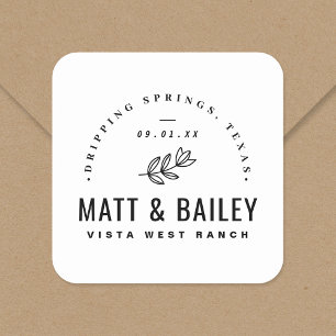 Modern Bloom Wedding Monogram Vierkante Sticker