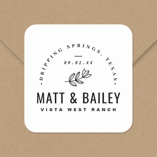 Modern Bloom Wedding Monogram Vierkante Sticker