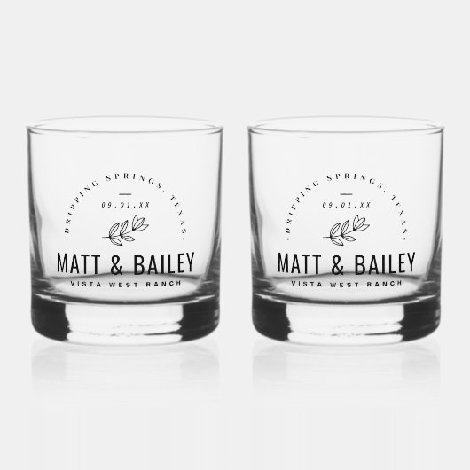 Modern Bloom Wedding Monogram Whisky Glas (Voorkant)