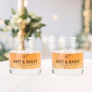 Modern Bloom Wedding Monogram Whisky Glas