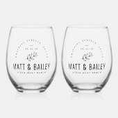 Modern Bloom Wedding Monogram Wijnglas Zonder Voet (Voorkant)