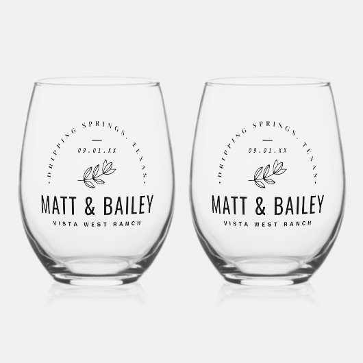 Modern Bloom Wedding Monogram Wijnglas Zonder Voet (Voorkant)