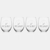 Modern Bloom Wedding Monogram Wijnglas Zonder Voet (Voorkant)