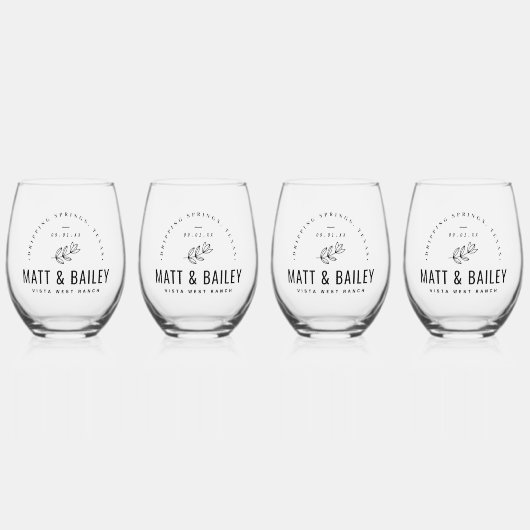 Modern Bloom Wedding Monogram Wijnglas Zonder Voet (Voorkant)