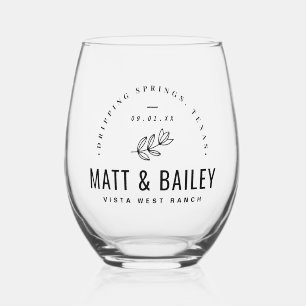 Modern Bloom Wedding Monogram Wijnglas Zonder Voet