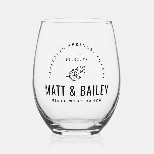 Modern Bloom Wedding Monogram Wijnglas Zonder Voet (Voorkant)