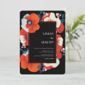 Modern Blooms Bright Red Floral QR-code Bruiloft Kaart (Staand voorkant)