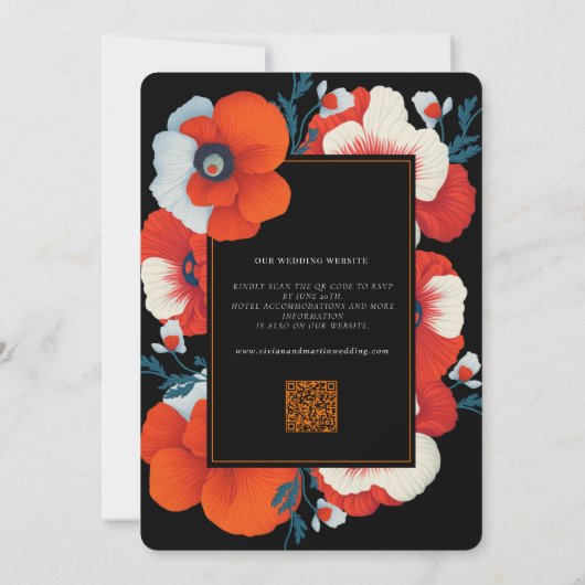 Modern Blooms Bright Red Floral QR-code Bruiloft Kaart (Achterkant)