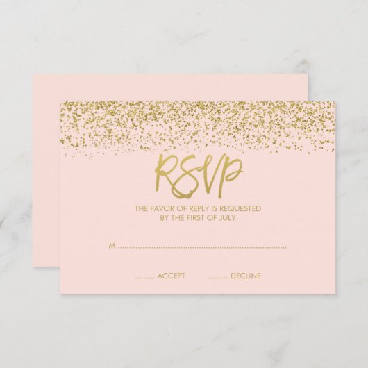 Modern bloos Roze Goud Faux schitteren RSVP (Voorkant / Achterkant)