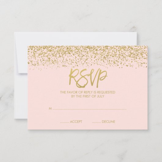 Modern bloos Roze Goud Faux schitteren RSVP Kaartje (Voorkant)