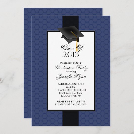 Modern Blue 2013 Graduation Party Invitation Kaart (Voorkant / Achterkant)