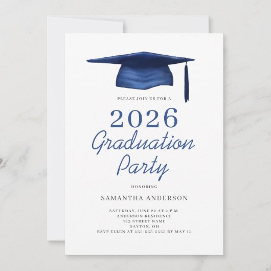 Modern Blue 2026 Graduation Party  Kaart (Voorkant)