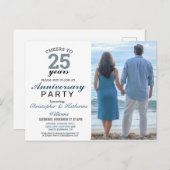 Modern Blue 25th Silver Wedding Jubileum Invite Briefkaart (Voorkant / Achterkant)