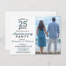Modern Blue 25th Silver Wedding Jubileum Invite Briefkaart