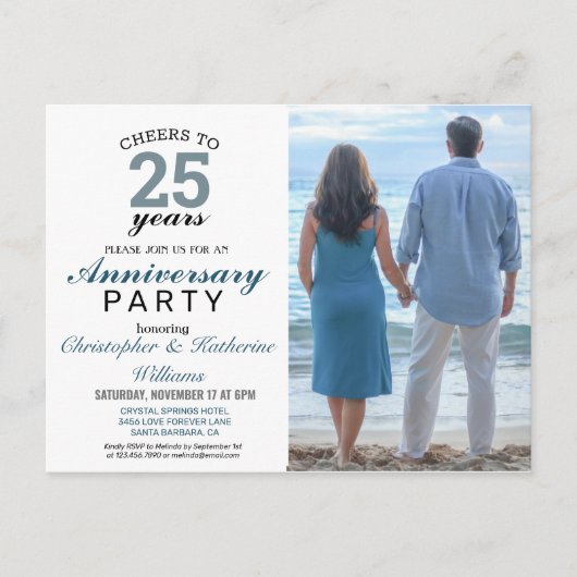 Modern Blue 25th Silver Wedding Jubileum Invite Briefkaart (Voorkant)