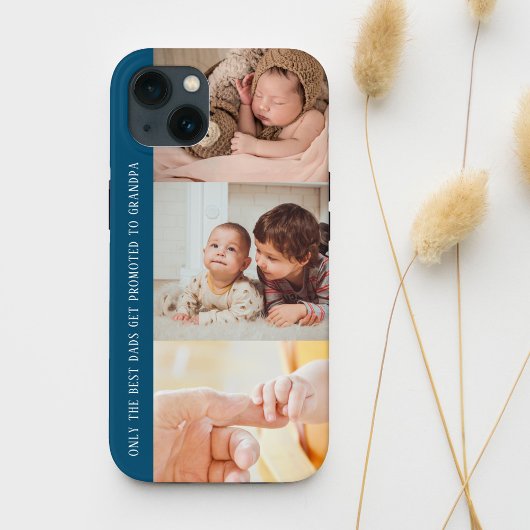 Modern Blue 3 Photo Collage voor opa Case-Mate iPhone Case