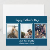 Modern Blue 3 Photo Happy Vaderdag Feestdagenkaart (Voorkant / Achterkant)