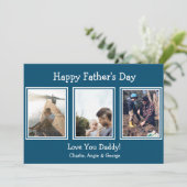 Modern Blue 3 Photo Happy Vaderdag Feestdagenkaart (Staand voorkant)