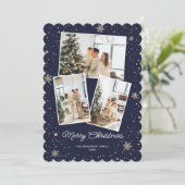 Modern Blue 3 Photo Snowflake Christmas Card Feestdagenkaart (Staand voorkant)